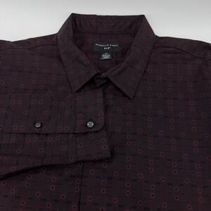 Shaquille O'Neal Men's Burgundy Geometric Print Woven Button Down Shirt 3XL Tall